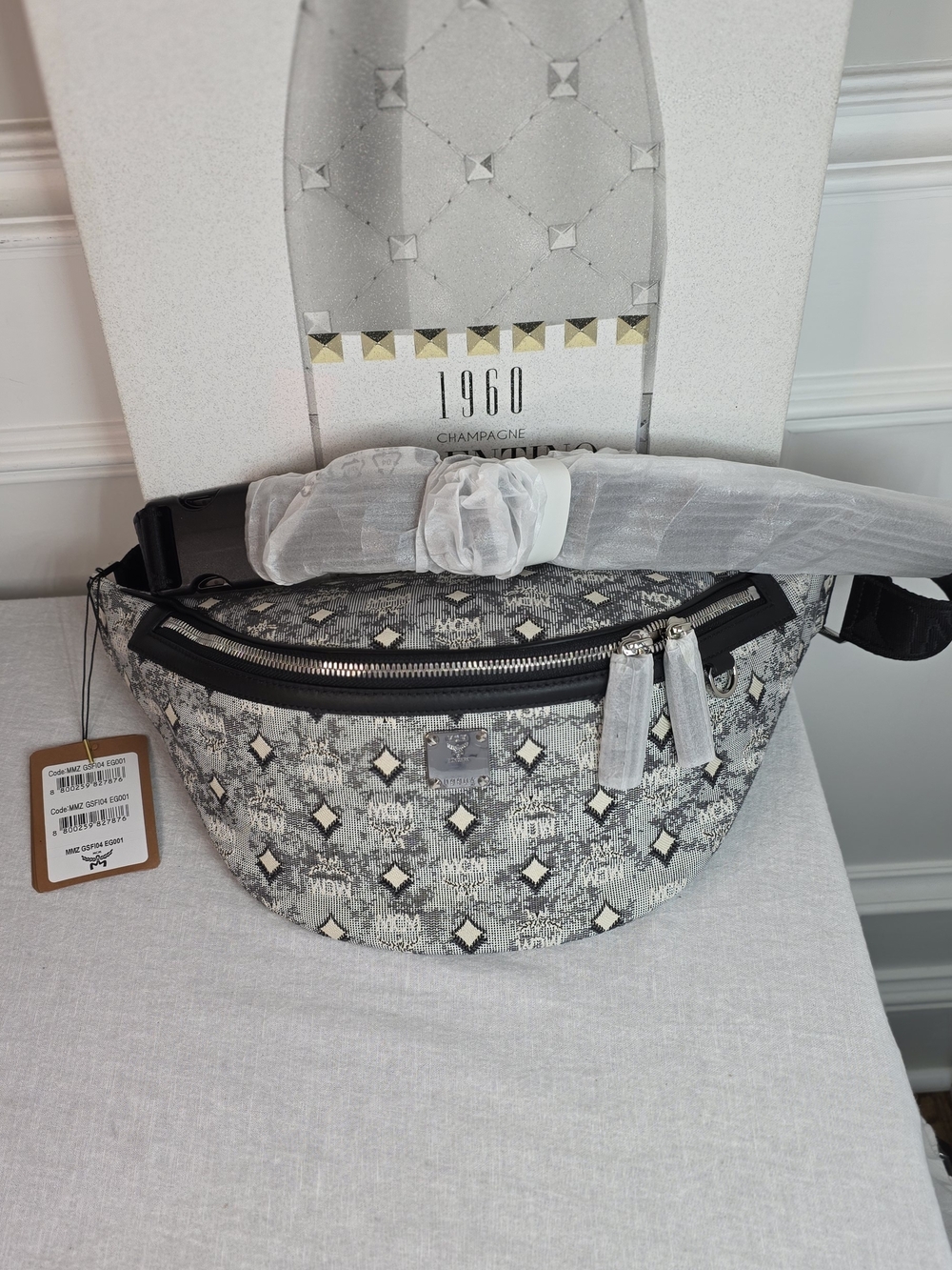 MCM Fursten Visetos Grey Monogram Belt Bag Unisex Lg